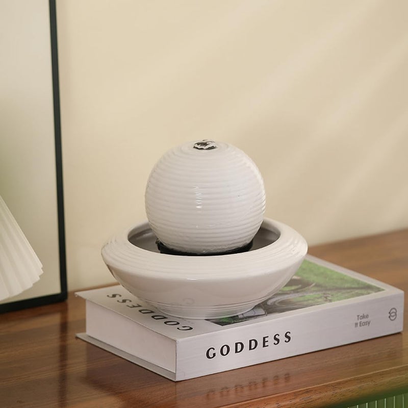 Andady Ceramic Tabletop Fountain Water Feature for Indoor and Home Decoration Table Desk Office Patio(White A156) - Image 4